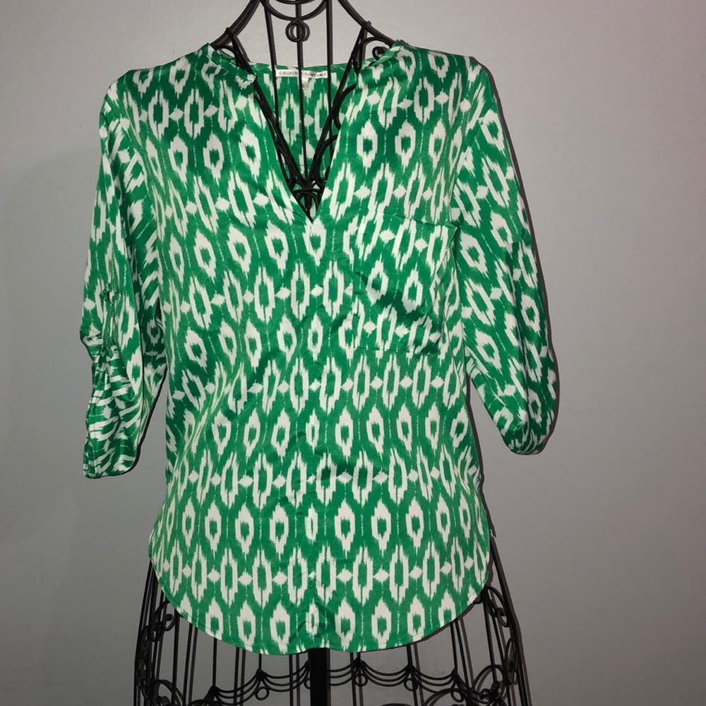 Green and white Top